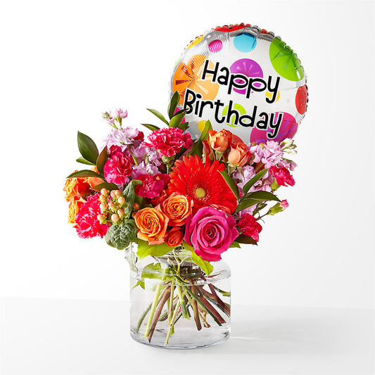 Fiesta Bouquet with Birthday Balloon –  Deeshay Custom Design, Goldsboro NC