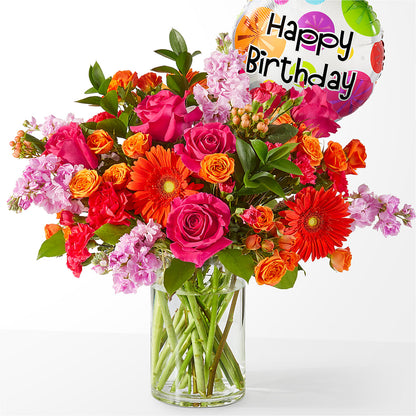 Fiesta Bouquet with Birthday Balloon –  Deeshay Custom Design, Goldsboro NC