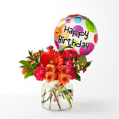 Fiesta Bouquet with Birthday Balloon –  Deeshay Custom Design, Goldsboro NC