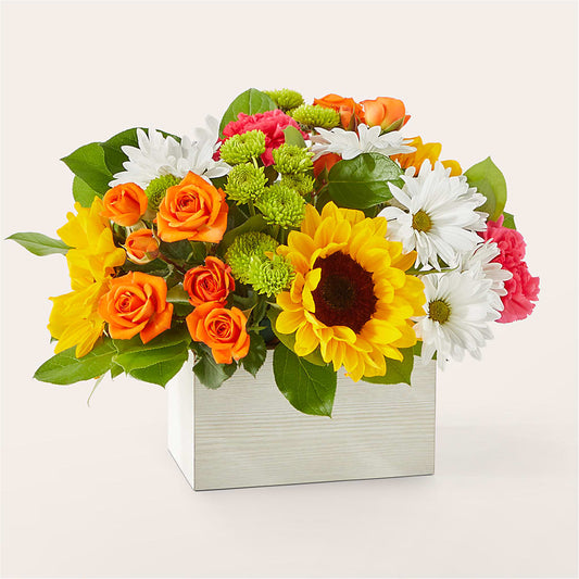 Sun-drenched Blooms Box Bouquet –  Deeshay Custom Design, Goldsboro NC