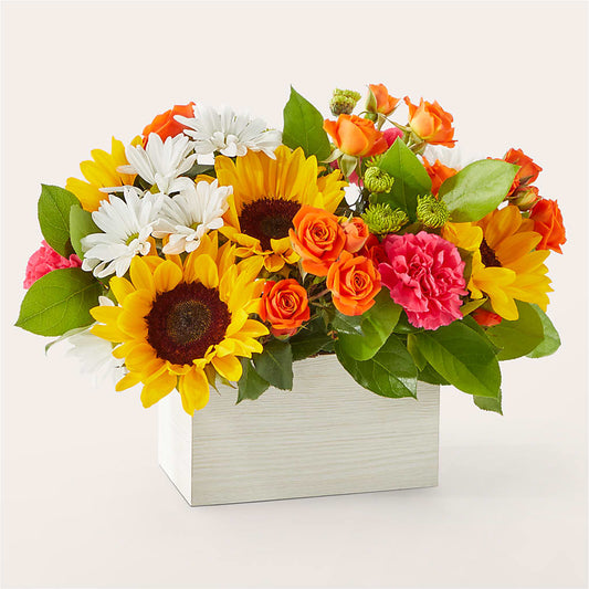 Sun-drenched Blooms Box Bouquet – DEESHAY CUSTOM DESIGN, Goldsboro NC