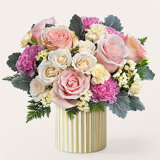 Blissful Moments Bouquet with Ivory Vase –  Deeshay Custom Design, Goldsboro NC