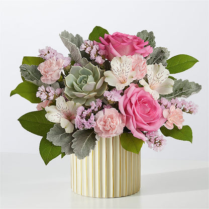 Dusty Rose Bouquet with Ivory Vase –  Deeshay Custom Design, Goldsboro NC