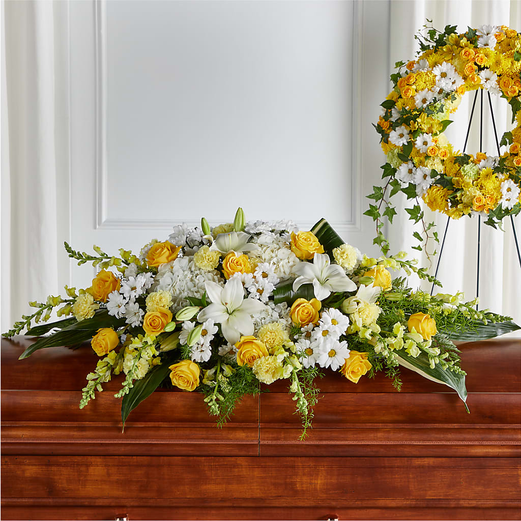 Golden Harmony Casket Spray –  Deeshay Custom Design, Goldsboro NC