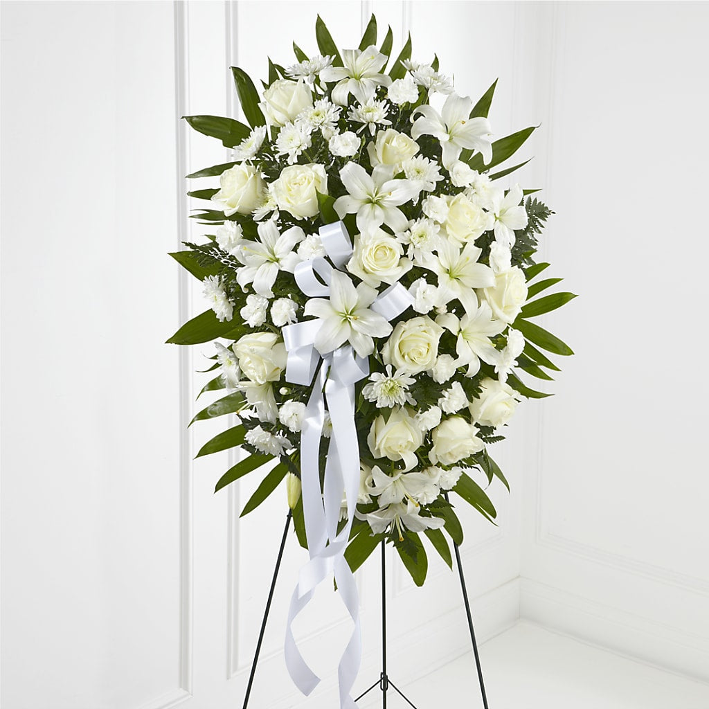 Exquisite Tribute Standing Spray-White Ribbon –  Deeshay Custom Design, Goldsboro NC