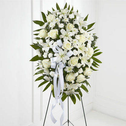 Exquisite Tribute Standing Spray-White Ribbon –  Deeshay Custom Design, Goldsboro NC