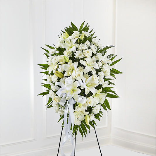 Exquisite Tribute Standing Spray-White Ribbon –  Deeshay Custom Design, Goldsboro NC