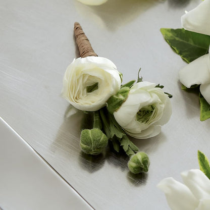 White Ranunculus Boutonniere –  Deeshay Custom Design, Goldsboro NC