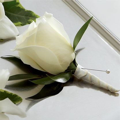 White Rose Boutonniere –  Deeshay Custom Design, Goldsboro NC